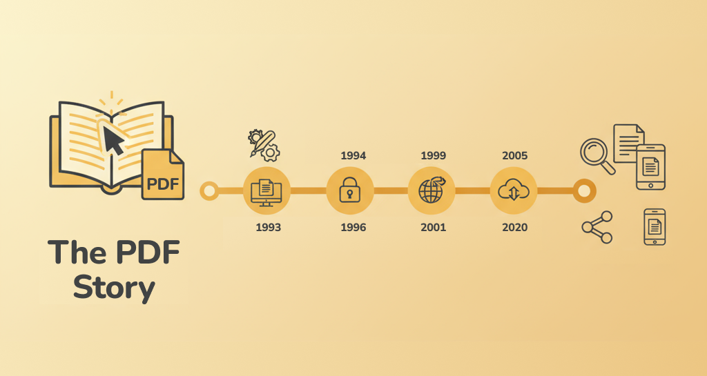 Timeline of PDF milestones from Camelot to PDF 2.0